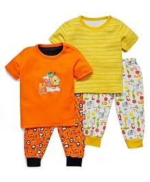 Kidi Wav Pack Of 2 Pair Of Half Sleeves Animals Printed Tee & Bottoms Set - Yellow & Orange Kidi Wav Pack Of 2 Pair Of Half Sleeves Animals Printed Tee & Bottoms Set - Yellow & Orange