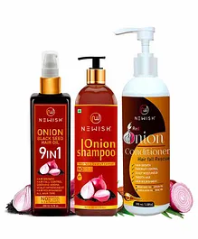 Newish Natural Anti Hair fall Spa Onion Black Seed oil, Onion Shampoo & Onion Conditioner Pack Of 3 - 200 ml 200 ml & 300 ml