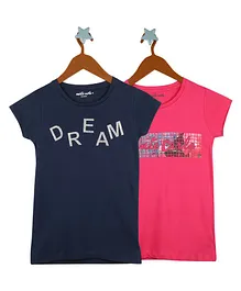 Monte Carlo Short Sleeves Pack Of 2 Text Print Tee - Blue Pink Monte Carlo Short Sleeves Pack Of 2 Text Print Tee - Blue Pink