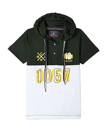 Monte Carlo Half Sleeves Numbers Print Hooded Tee - Olive Green Monte Carlo Half Sleeves Numbers Print Hooded Tee - Olive Green