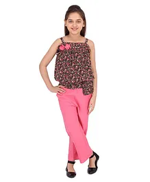 Cutecumber Sleeveless Floral Printed Top With Pants - Pink Cutecumber Sleeveless Floral Printed Top With Pants - Pink