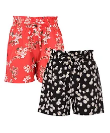 Cutecumber Pack Of 2 Floral Print Shorts - Black & Red Cutecumber Pack Of 2 Floral Print Shorts - Black & Red