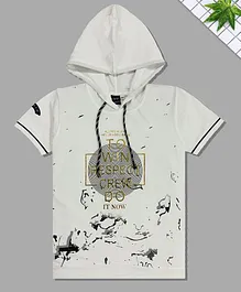 CAVIO Half Sleeves Slogan Print Hooded Tee - White CAVIO Half Sleeves Slogan Print Hooded Tee - White