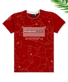 CAVIO Half Sleeves Discover Printed Tee - Red CAVIO Half Sleeves Discover Printed Tee - Red