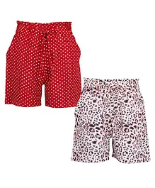 Cutecumber Pack of 2 Polka Dots & Leopard Printed Shorts - Red & Cream Cutecumber Pack of 2 Polka Dots & Leopard Printed Shorts - Red & Cream