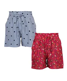 Cutecumber Pack Of 2 Polka Dots & Floral Print Shorts - Blue & Pink Cutecumber Pack Of 2 Polka Dots & Floral Print Shorts - Blue & Pink