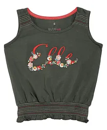 Elle Kids Sleeveless Flower Embroidery Detailing Tee - Green Elle Kids Sleeveless Flower Embroidery Detailing Tee - Green