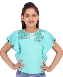 Cutecumber Half Sleeves Sequin Embellished Top - Sea Green Cutecumber Half Sleeves Sequin Embellished Top - Sea Green