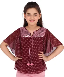 Cutecumber Polka Dotted Short Sleeves Sequined Top - Maroon Cutecumber Polka Dotted Short Sleeves Sequined Top - Maroon
