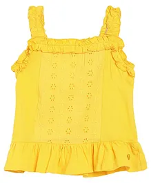 Blue Giraffe Sleeveless Frill Detailed Eyelet Embroidered Top - Yellow Blue Giraffe Sleeveless Frill Detailed Eyelet Embroidered Top - Yellow