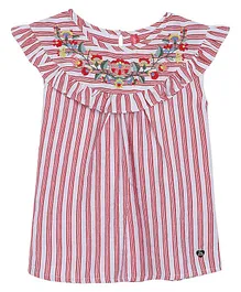 Blue Giraffe Short Sleeves Striped Floral Work Top - Pink Blue Giraffe Short Sleeves Striped Floral Work Top - Pink