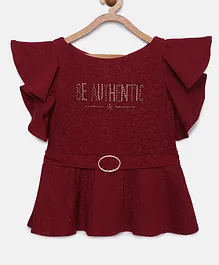 Tiny Girl Short Sleeves Be Authentic Embellished Top - Maroon Tiny Girl Short Sleeves Be Authentic Embellished Top - Maroon