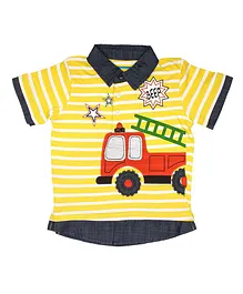Lil Lollipop Half Sleeves Fire Engine Patch T-Shirt - Yellow White Lil Lollipop Half Sleeves Fire Engine Patch T-Shirt - Yellow White