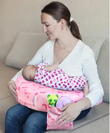 Babyhug Cotton Feeding Pillow With Belt Moon Print - Pink