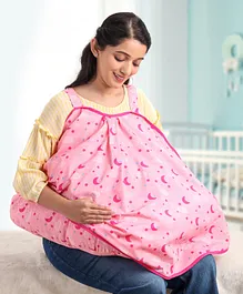 Babyhug 100% Cotton Feeding Pillow with Nursing Cape Moon Print - Pink