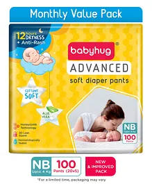Babyhug Advanced Pant Style Diapers Monthly Box Pack New Born (NB) Size - 100 Pieces