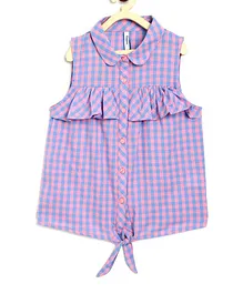 Campana Sleeveless Checked Shirt Style Top - Pink & Blue Campana Sleeveless Checked Shirt Style Top - Pink & Blue