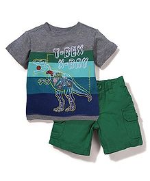 Nannette Dinosaur Print T-Shirt & Shorts - Green & Grey Nannette Dinosaur Print T-Shirt & Shorts - Green & Grey