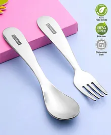 Pinekids Stainless Steel Spoon & Fork Set - Grey