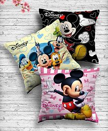 Fun Homes Microfiber Stuffed Reversible Cushion Mickey & Friends  Print Pack of 3 - Black, Pink  & Cream