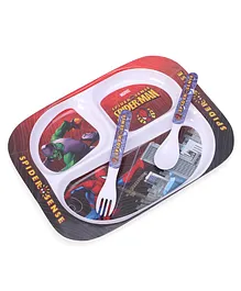 Spiderman Melamine Set with Fork and Spoon - Multicolour