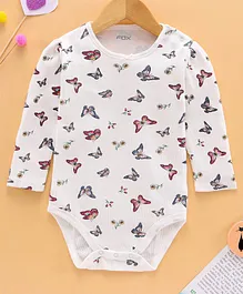 Fox Baby Full Sleeves Onesie Butterfly Print - Off White