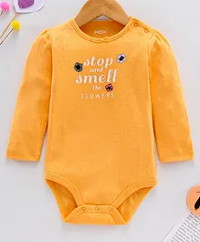 Fox Baby Full Sleeves Onesie Floral & Text Print - Yellow