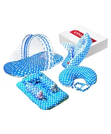 Vparents Rosy Baby 4 Piece Bedding Set With Pillow And Bolsters Sleeping Bag And Bedding Set And Feeding Pillow Combo - Blue