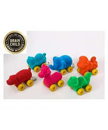 Rubbabu Natural Rubber Little Animal Shaped Toy Cars - Pack of 6 (Colour May Vary)