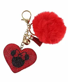 Disney Minnie Mouse Themed Heart Shaped Keychain For Girls - Red