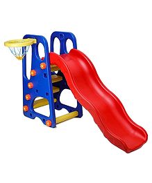 Webby Foldable Slide With Adjustable Height & Basketball Ring - Red 