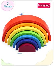 Babyhug Premium Wooden Rainbow Nesting Stacker  - 7 Pieces| Colorful Educational Early Childhood Development Learning Toys for Fine Motor Skills| Montessori Nesting Building and Round Stacking Toy| BIS Certified| Non-Toxic