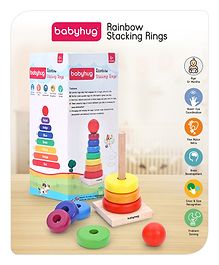 Babyhug Premium Wooden Rainbow Stacking Rings Multicolor - 7 rings| Non-Toxic| Organic & Safe|  BIS Certified