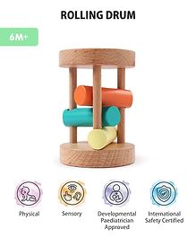 Intellibaby Premium Wooden Rolling Drum Toy | Montessori Toy |Develops Wrist Strength | Encourages Curiosity & Movement | BIS Certified | Baby Gift for Toddlers | Multicolour | 6+ Months |Paediatrician Recommended