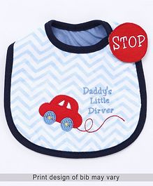 Babyhug Knitted Velcro Bib Little Driver Embroidery - White