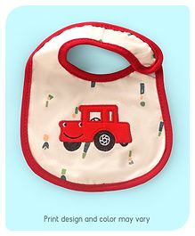 Babyhug Bib Car Embroidery - Red And White