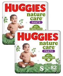 Huggies Nature Care 100% Organic Cotton Premium Baby Diaper Pants Small Size - 82 Pieces - (Pack of 2)