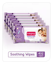 Babyhug Soothing Lavender & Chamomile Wipes - 72 Pieces (Pack of 6)