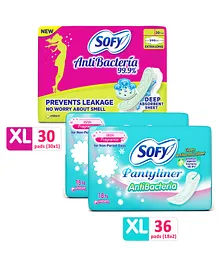 Sofy Antibacteria Extra Long Sanitary Pads - 30 Pieces & Sofy Antibacteria Pantyliner - 18 Pieces - (Pack of 2)