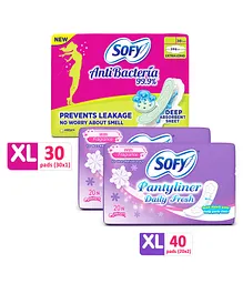 Sofy Antibacteria Extra Long Sanitary Pads - 30 Pieces & Sofy Antibacteria Pantyliner - 20 Pieces - (Pack of 2)