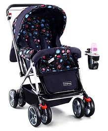 Babyhug Comfy Ride Stroller With Reversible Handle - Dark Navy Blue