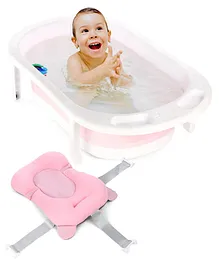 Medium Size Folding Baby Bath Tub with Drain Plug - Pink