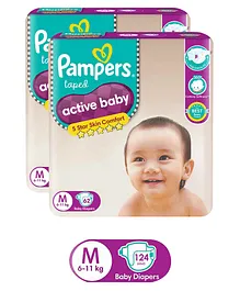 Pampers Active Baby Diapers Medium - 62 Pieces (Pack of 2)