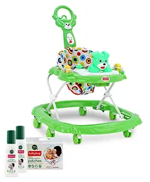 Babyhug Walker Bear Face - Green with Natural Mosquito Repellent Patches (48 pcs) & Fabric Roll On (8ml - Pack of 2) - Set of 4