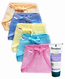 Babyhug U Shape Muslin Nappy Set Lace Extra Small Pack Of 5 - Multicolor- 1 Qty and Himalaya Herbal Diaper Rash Cream - 50 grams- 1 Qty