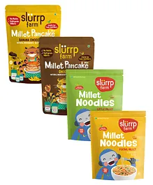 Slurrp Farm Banana Choco-chip & Chocolate Pancake Mix Combo & Foxtail and Little Millet Noodles Pack of 2