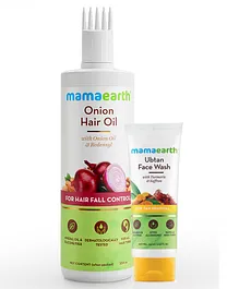mamaearth Ubtan Natural Face Wash with Turmeric & Saffron - 100 ml AND mamaearth Onion Hair Fall Shampoo with Onion Oil & Plant Keratin - 250 ml