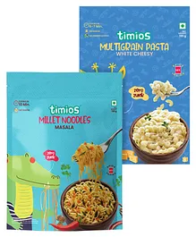 timios Healthy Instant White Cheesy Pasta made with Brown Rice and Corn - 195 g & Millet Masala Flavoured Instant Noodles - 190 g