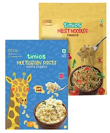 timios Healthy Instant White Cheesy Pasta made with Brown Rice and Corn - 195 g &Instant Millet Noodles Tomato Flavour - 190 g