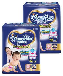 MamyPoko Extra Absorb Pant Style Diapers Medium - 12 Pieces - (Pack of 2)